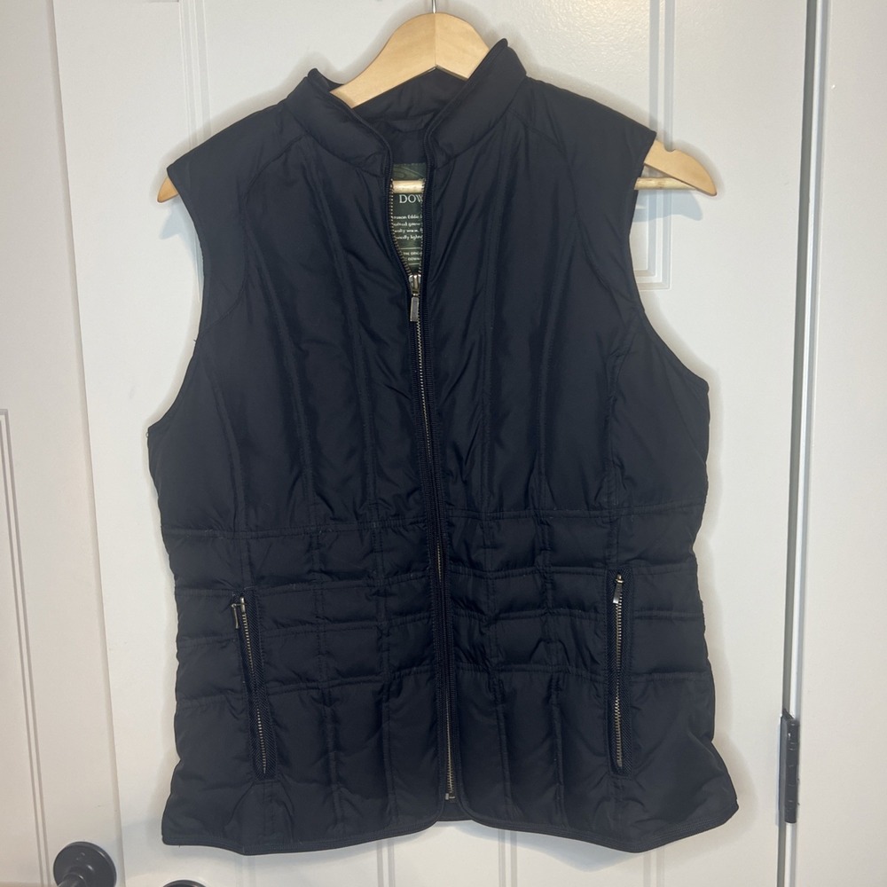 Eddie Bauer Goose Down Womens Medium Quilted Black Vest zip pockets VTG